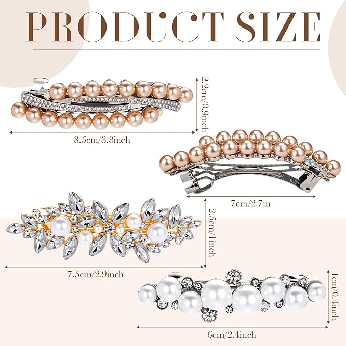 Geyoga 6 Pieces Vintage Hair Barrettes for Women Retro Flower French Pearl Crystal Rhinestones Clips Hair Pins for Women Styling Accessories(Stylish Style)