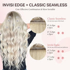 DOORES Clip in Hair Extensions Set 18 Inch 130g, 4pcs Invisi Edge Clip ins and 3pcs Classic Seamless Clip ins, Injected Virgin Real Human Hair Extensions Natural Invisible Straight, #1