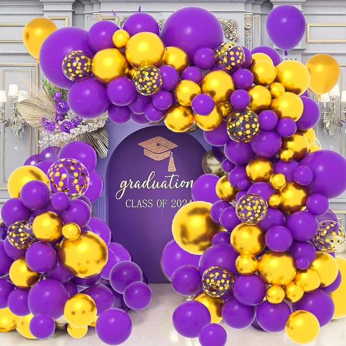 Dark Purple Gold Balloon Garland Arch Kit - Image 5