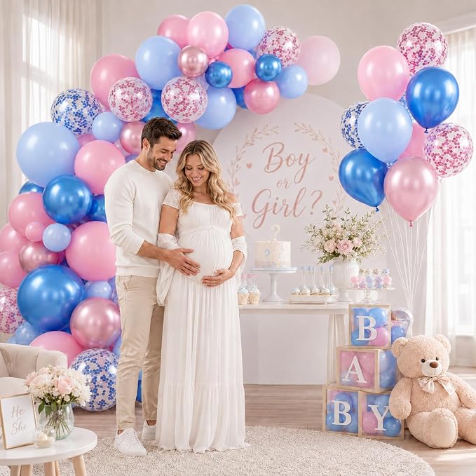 Pink Blue Balloons Pastel Blue and Pink Confetti Balloons Gender Reveal Boys or - Image 4