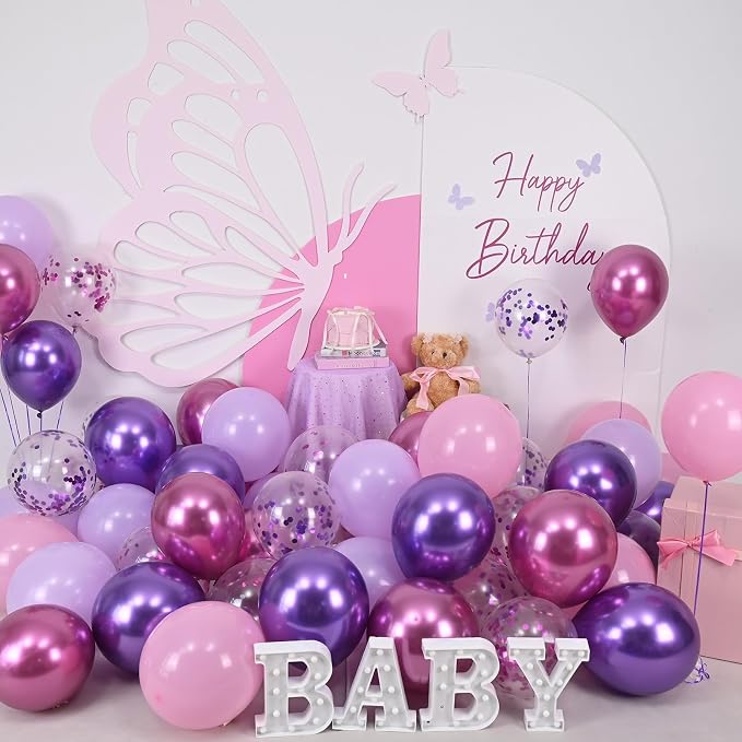 Purple Pink Balloons, 60 Packs 12 Inch Metallic Purple Pink Confetti Balloons - Image 6