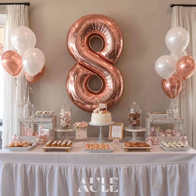 AULE 40 Inch Rose Gold 8 Balloon Number Foil 0-9 Birthday Big Numbers | - Image 2