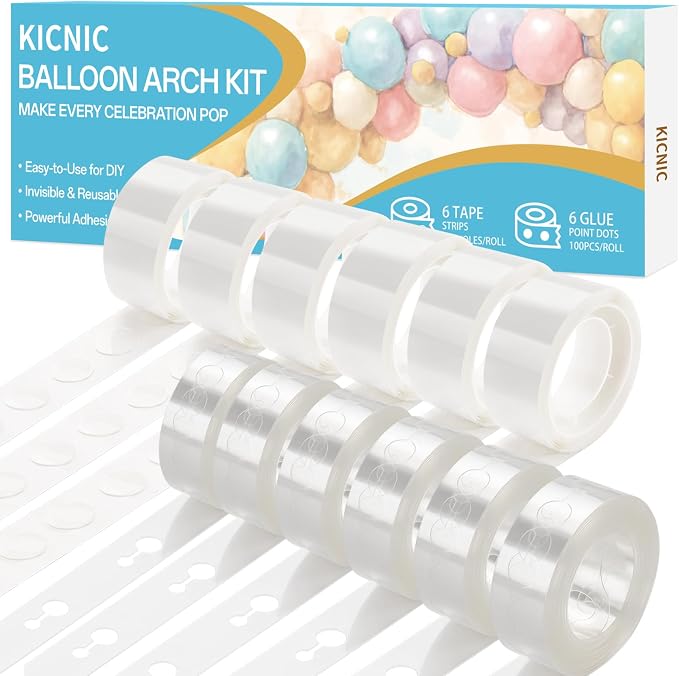 KICNIC Balloon Arch Strip, 99ft Balloon Tape and 600 Glue Point Dots, Balloon by KICNIC