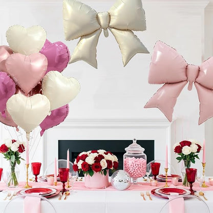 Vuzvuv Pink White Bow Heart Balloons Set, Anniversary, Bridal Shower（Mix Colors） - Image 5