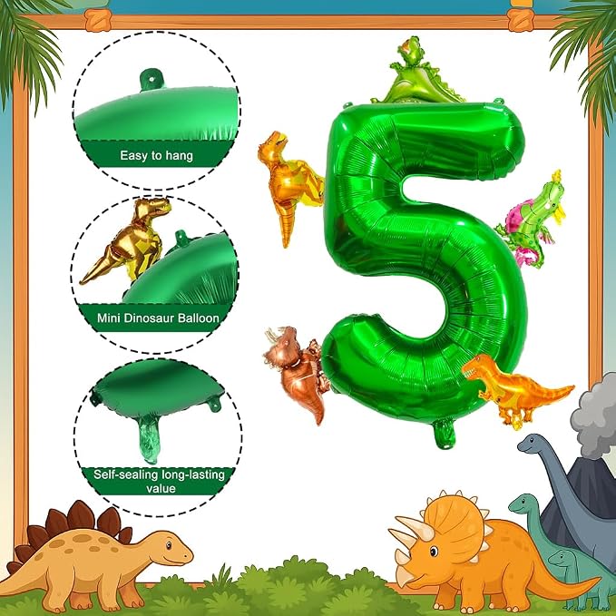 LilyZheng Large Dinosaur Balloon Number 5, 40 Inch Dark Green Foil Balloon - Image 3