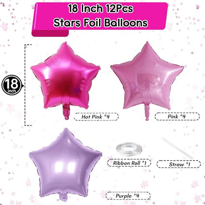 Purple Pink Star Foil Balloons Set, 18 Inch 12 Pcs Lavender Pink Pentagram - Image 2