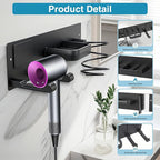 Hair Dryer Holder Blow Dryer Holder for Wall Mount Curling Iron Holder Flat Iron 3 in 1 Bathroom Hair Tool Organizer Rack, Matte Black