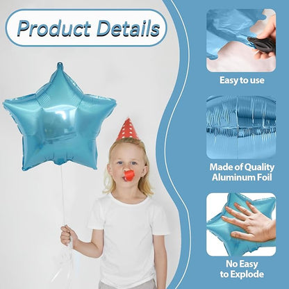 Blue Silver Star Foil Balloons, 18 Inch Metallic Stars Balloon - Image 3