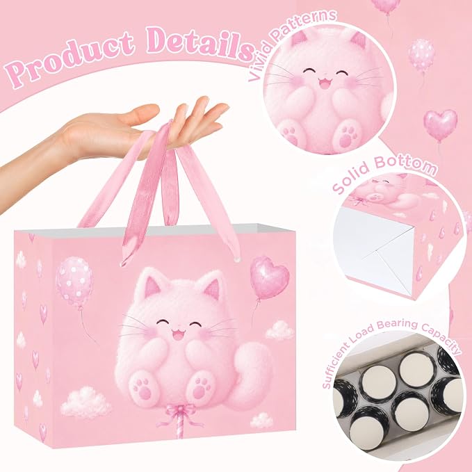 Cute Chubby Pink Cat Gift Bag - Image 3