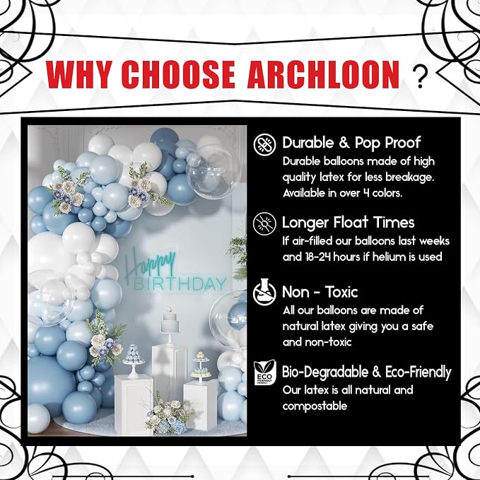Archloon Dusty Blue Balloon Arch Kit 130 Pcs Light Blue and White Balloon Arch - Image 5