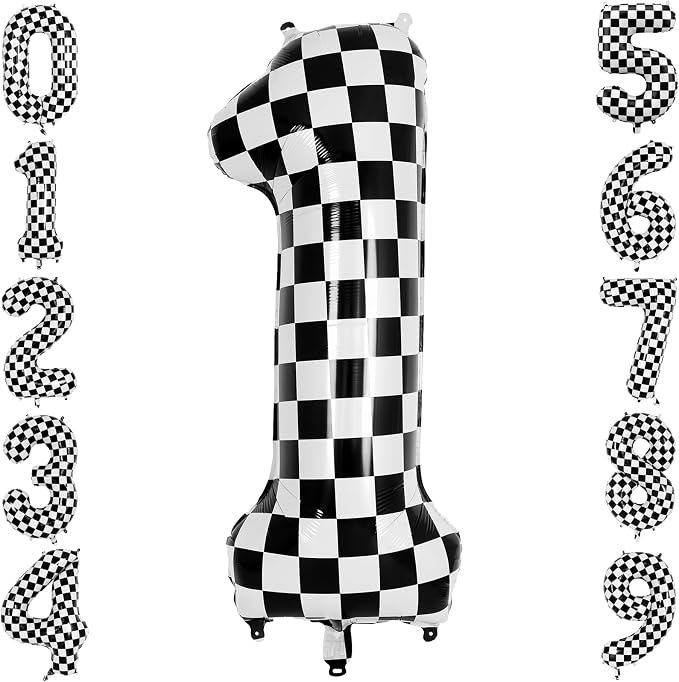40" Checkered Number 1 Balloon for 1th Race Theme Birthday Party Supplies | 40 by TNCDJKPA