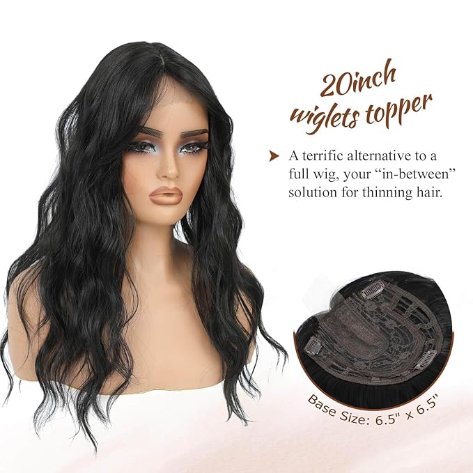 MORICHY Hair Toppers for Women Clip in Hair Topper with Bangs 20inch Black Long Wavy Curly Synthetic HairPieces for Women