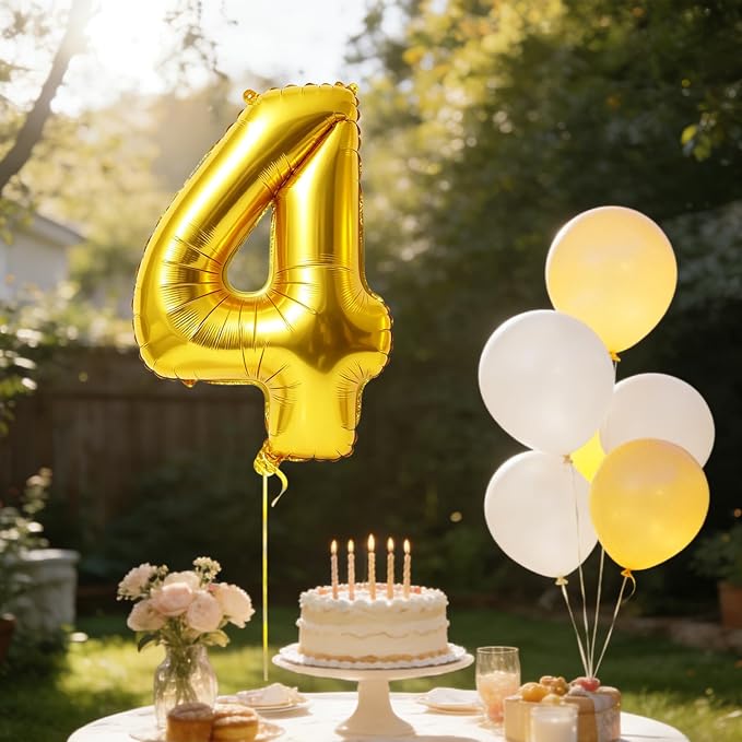 40 Inch Number 4 Balloons for 4th Birthday Party Decorations, 0-100 Gold Large - Image 3