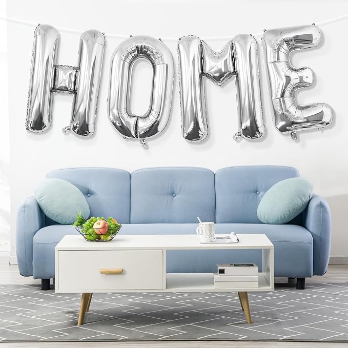 Silver HOME Balloons, 40 Inch HOME Letter Balloons Silver Home Balloon Banner - Image 6
