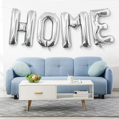 Silver HOME Balloons, 40 Inch HOME Letter Balloons Silver Home Balloon Banner - Image 6