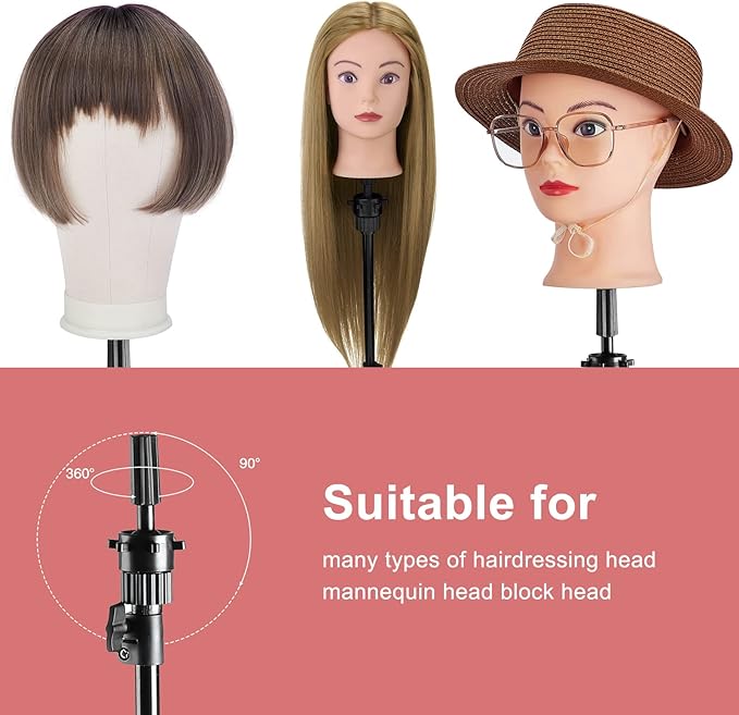 Neverland Beauty & Health 23 Inch Wig Head, Wig Stand Tripod with Head, Wig Head Stand with Mannequin Head for Wigs, Wig Stand with Head, Adjustable Tripod Manikin Head Set for Cosmetology(Rose Red)