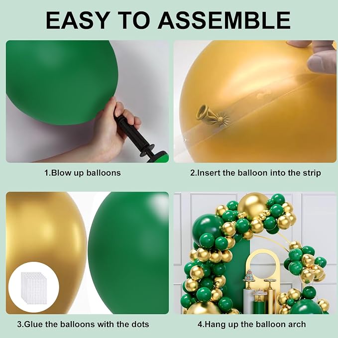YMSZ Green and Gold Balloons Arch Kit, Different Size, - Image 3