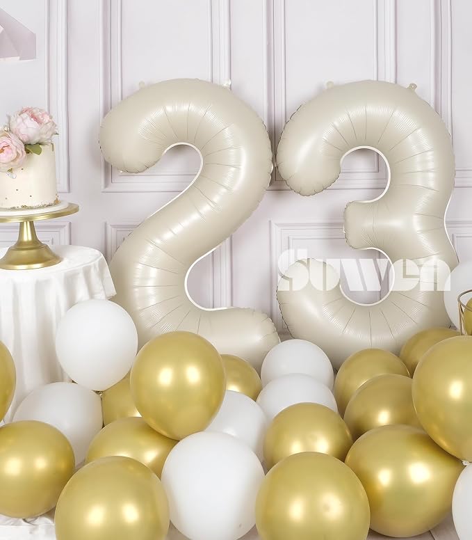 SUWEN 40 Inch Large Cream White 32 Balloon Numbers Big Foil Helium Number - Image 4