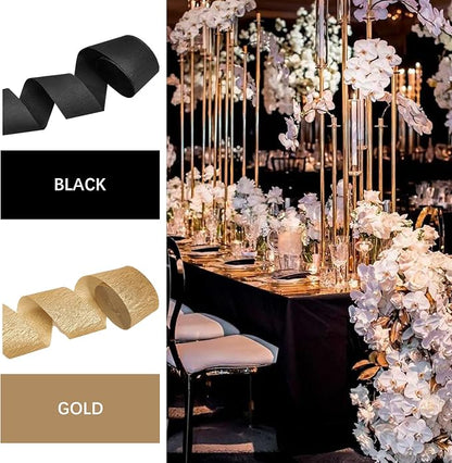 PartyWoo Black Gold Crepe Paper Streamers 6 Rolls 492 FT Streamers | Birthday - Image 3