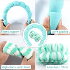 Zkptops Spa Headband for Washing Face Wristband Set Sponge Makeup Skincare Headband Terry Cloth Bubble Soft Get Ready Hairband for Women Puffy Padded Headwear Non Slip Thick Hair Accessory(Turquoise)