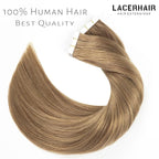 Lacer Tape in Hair Extensions Human Hair Skin Weft Gold Brown Remy Tape in Hair Extensions 14 Inch Full Thick Ends Adhesive Hair Pieces for Women 50g/20pcs
