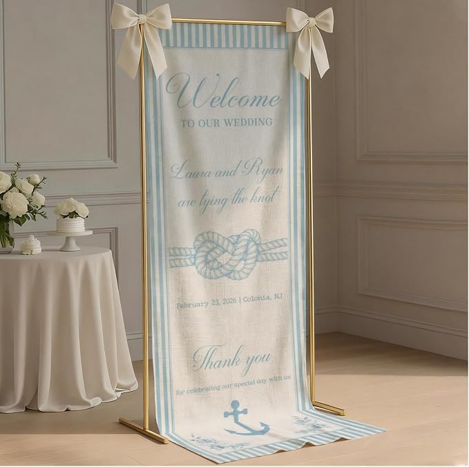 Mapileng Nautical Wedding Linen Wall Tapestry Welcome Banner, Personalized - Image 3