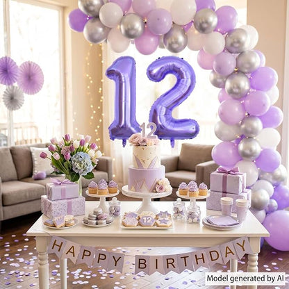 Purple Number 12 Balloon 40 Inch, Large Foil Number 12 Balloons - Image 7