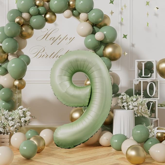 AULE 40 Inch Sage Green 9 Balloon Numbers Foil 0-9 Birthday Big Numbers | - Image 3