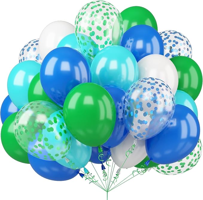 50Pcs Blue Green Balloons 12inch Light Green Blue Vintage Confetti Balloon by BIAPIAN
