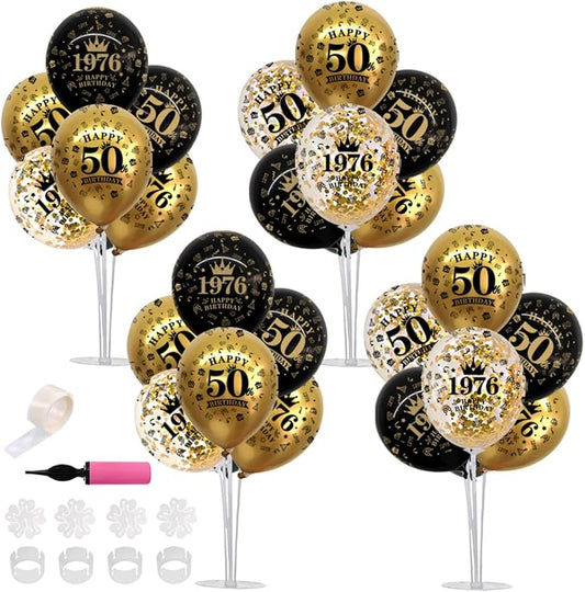 TONIFUL 4 Set 70th Birthday Decor Printed 1956 Black Gold Balloon Stand | by TONIFUL