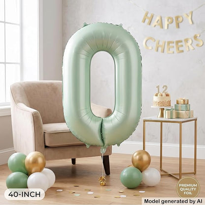 40 Inch Olive Green Number 0 Foil Balloon - Image 5