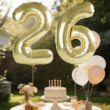 40 Inch Number 26 Balloons for 26th Birthday Party Decorations, 0-100 Champagne - Image 3