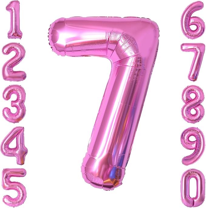 Pink Number 7 Balloon 40 Inch, Modern Geometric Foil Party Supplies | Sleek by Unknown