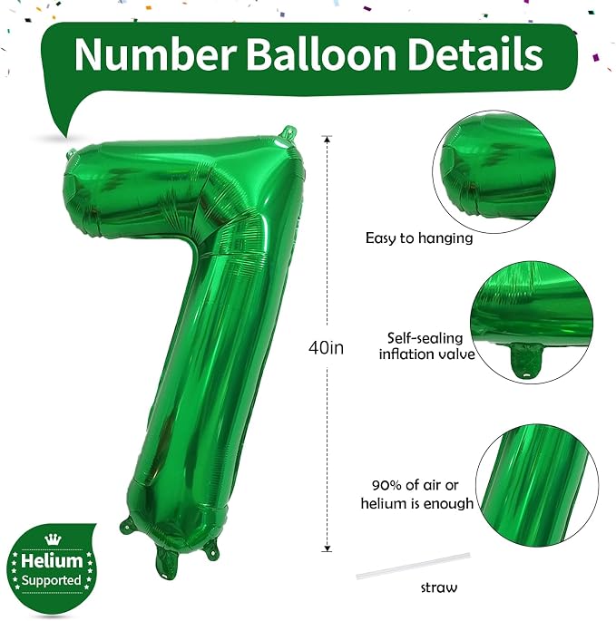 Number 7 Balloon for Boys, Giant Dark Green Self Inflating Number 0-9 Set for - Image 2
