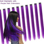 Purple Hair Extensions Clip in, 22 Inch 10 Pieces Long Straight Colored, for Kids Girls Women Highlight Party, Synthetic