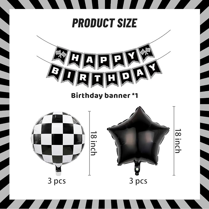 Black White Race Car Theme Party Decorations Set Checkered Happy Birthday - Image 2