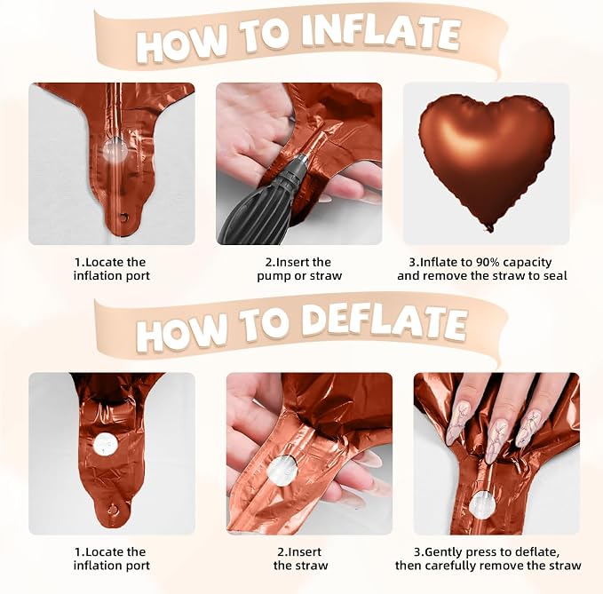 Cream Brown Beige Heart Balloons, Coffee Apricot Helium Balloon - Image 3