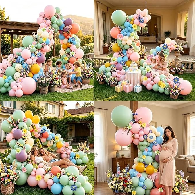 Blue Green Pink Balloon Arch - Image 6