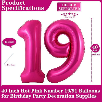 Hot Pink 19 Number Balloons, 40 Inch Giant Number 19 Balloons Foil Mylar Helium - Image 2