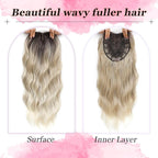 Hair Topper, 360° 3D Hair Toppers for Women with Thinning Crown, 20 Inch Long Wavy Curly Hair Pieces Clip in Bangs (Ombre Light Blonde with Dark Root, 20 inch, Side Bangs)