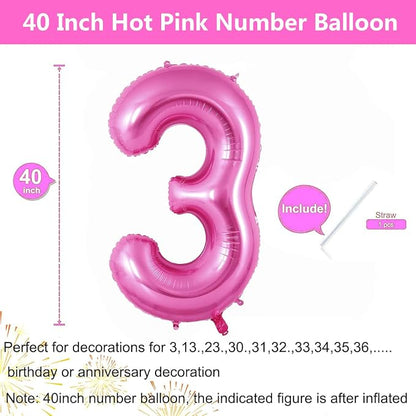 Pink Number Balloons, Large Hot pink Number 3 Balloon 40 Inch Pink 3 Balloon - Image 2