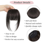 Clip in Bangs Real Human Hair Brown Black French Bangs Fringe with Temples Thick Curtain Bangs Clip on Bangs Curved Fake Bangs Hairpieces for Women for Daily Wear
