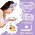 Face Wash Headband and Wristband Set, 1 Set, Purple, Microfiber, for Women, Hairband Set, Keep Hair Dry, Prevent Water from Running Down Arms during Face Washing, 1 Count