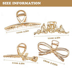 4 Pack Large Metal Hair Clips for Thin to Thick Curly Hair, 4.3 Inch Big Nonslip Gold Color Clamps, Perfect Fashion Jaw Claw Hair Styling Accessories for Women and Girls, Christmas Gifts