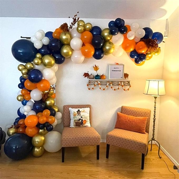 Isndare 35pc Navy Blue & Orange Balloons Set, Metallic Gold, Party Decorations - Image 5