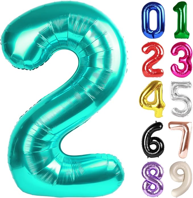 2 Balloon - Teal Birthday Number Balloons, 40 Inch Decorations Men Women | Teal by ALPHADELTAPI