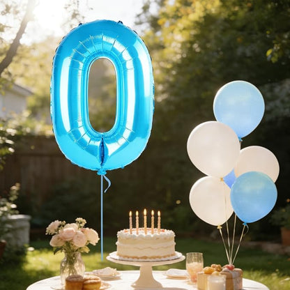 40 Inch Number 0 Balloons for Birthday Party Decorations, 0-100 Jewelry Blue - Image 3