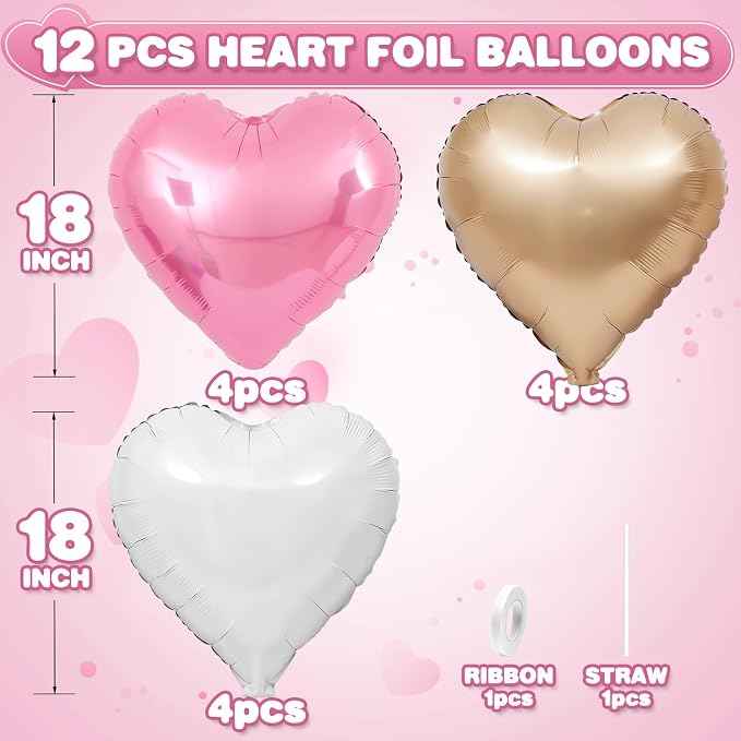 Pink White Heart Balloons, 18Inch White Rose Gold Helium Polyester Film Balloon - Image 2