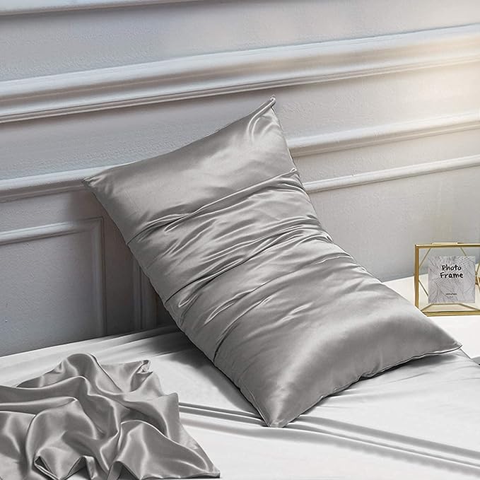 NTBAY 12 Pack Satin Standard Pillowcases for Hair and Skin, Luxurious and Silky Pillow Cases with Envelope Closure, 20x26 Inches, Grey