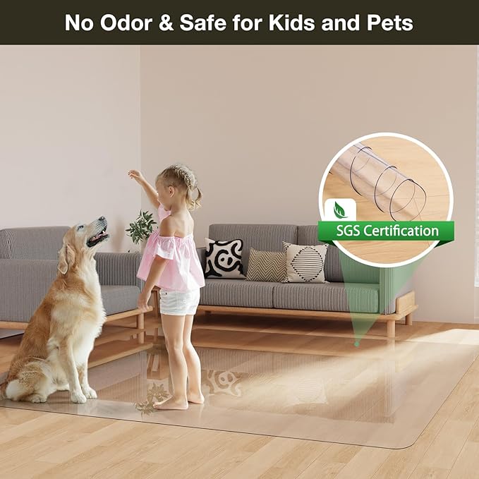 Crystal Clear Floor Mat 6×9ft, Upgraded Easy Flat Waterproof Vinyl Rug Cover, Large Stain-Resistant Plastic Area Rug Floor Protector for Kitchen, Dining Room, High-Traffic Areas